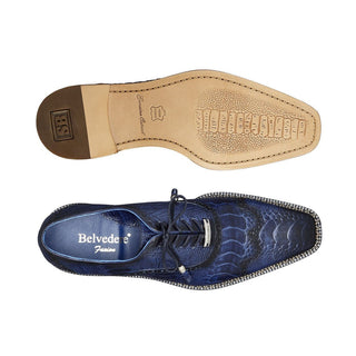Belvedere Alex Men's Shoes Royal Blue Ostrich Wing-Tip Dress Oxfords (BV2866)-AmbrogioShoes