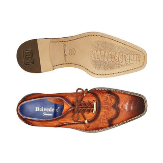 Belvedere Alex Men's Shoes Tangerine Ostrich Wing-Tip Dress Oxfords R23 (BV2865)-AmbrogioShoes