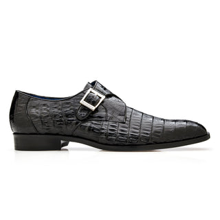 Belvedere Angelo R99 Men's Shoes Exotic Caiman Crocodile Single Monk-Strap (BV3188)-AmbrogioShoes