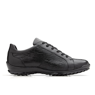 Belvedere Arena Men's Shoes Black Ostrich & Calf-Skin Leather Sneakers 3309 (BV2863)-AmbrogioShoes