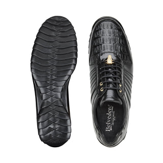 Belvedere Astor 33599 Men's Shoes Black Exotic Crocodile / Calf-Skin Leather Casual Sneakers (BV3092)-AmbrogioShoes