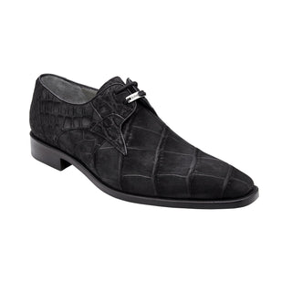 Belvedere B09 Rome Men's Shoes Black Exotic Genuine Sanded Alligator Derby Oxfords (BV3065)-AmbrogioShoes