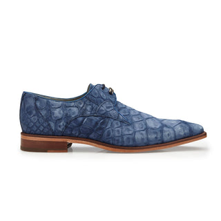 Belvedere B09 Rome Men's Shoes Blue Jean Exotic Genuine Sanded Alligator Derby Oxfords (BV3066)-AmbrogioShoes
