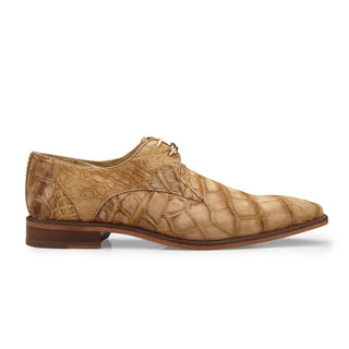 Belvedere B09 Rome Men's Shoes Camel Exotic Genuine Sanded Alligator Derby Oxfords (BV3067)-AmbrogioShoes