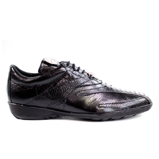 Belvedere Bene Mens Black Genuine Ostrich & Soft Calf Sneakers 2010 (BV2120)-AmbrogioShoes