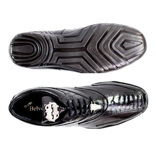 Belvedere Bene Mens Black Genuine Ostrich & Soft Calf Sneakers 2010 (BV2120)-AmbrogioShoes