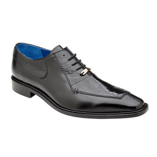 Belvedere Biagio B13 Men's Shoes Black Exotic Ostrich / Calf-Skin Leather Split-Toe Oxfords (BV3115)-AmbrogioShoes