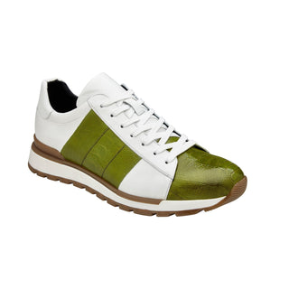 Belvedere Blake 33629 Shoes Men's Lime & White Exotic Genuine Ostrich / Calf-Skin Leather Casual Sneakers (BV3166)-AmbrogioShoes