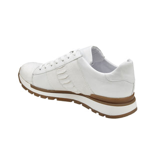 Belvedere Blake 33629 Shoes Men's White Exotic Genuine Ostrich / Calf-Skin Leather Casual Sneakers (BV3165)-AmbrogioShoes