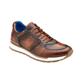 Belvedere Bobo G01 Men's Shoes Walnut Exotic Ostrich / Calf-Skin Leather Lace-Up Sneakers (BV3121)-AmbrogioShoes