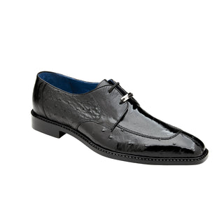 Belvedere Bolero R43 Men's Shoes Black Exotic Genuine Ostrich Split-Toe Derby Oxfords (BV3070)-AmbrogioShoes