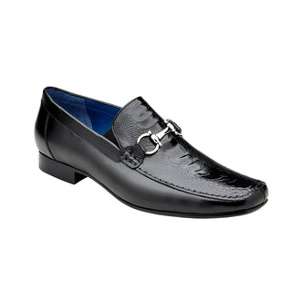 Belvedere Bruno 1026 Black Exotic Ostrich / Calf-Skin Leather Horsebit Split-Toe Loafers (BV3072)-AmbrogioShoes