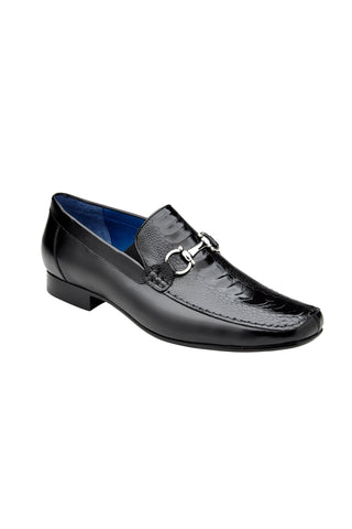 Belvedere Bruno 1026 Black Ostrich / Leather Horsebit Split-Toe Loafers (BV3072)