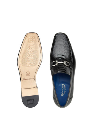 Belvedere Bruno 1026 Black Ostrich / Leather Horsebit Split-Toe Loafers (BV3072)