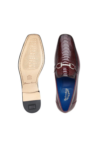 Belvedere Bruno 1026 Black Ostrich / Leather Horsebit Split-Toe Loafers (BV3072)