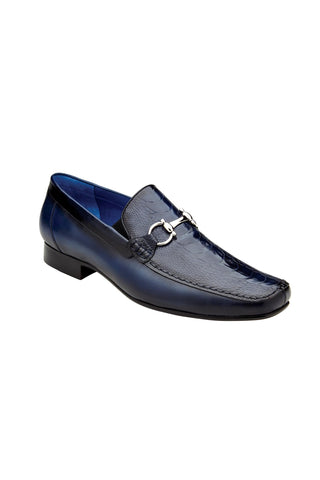 Belvedere Bruno 1026 Black Ostrich / Leather Horsebit Split-Toe Loafers (BV3072)