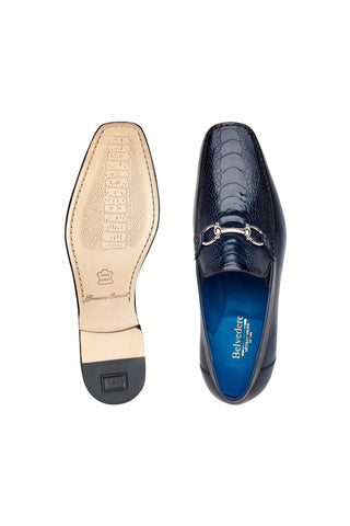 Belvedere Bruno 1026 Black Ostrich / Leather Horsebit Split-Toe Loafers (BV3072)