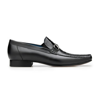 Belvedere Bruno 1026 Men's Shoes Black Exotic Ostrich / Calf-Skin Leather Horsebit Split-Toe Loafers (BV3072)-AmbrogioShoes