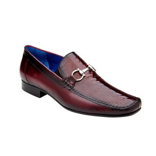 Belvedere Bruno 1026 Men's Shoes Dark Burgundy Exotic Ostrich / Calf-Skin Leather Horsebit Split-Toe Loafers (BV3073)-AmbrogioShoes