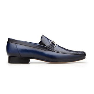 Belvedere Bruno 1026 Men's Shoes Navy Exotic Ostrich / Calf-Skin Leather Horsebit Split-Toe Loafers (BV3074)-AmbrogioShoes