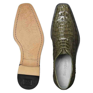 Belvedere Chapo Shoes Men's Olive Green Genuine Hornback Crocodile Oxfords 1465 (CHAPO-OLIVE)-AmbrogioShoes