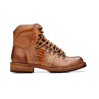 Belvedere Como CB5 Men's Shoes Antique Brown Exotic Genuine Ostrich / Calf-Skin Leather Rugged Hiking Boots (BV3096)-AmbrogioShoes