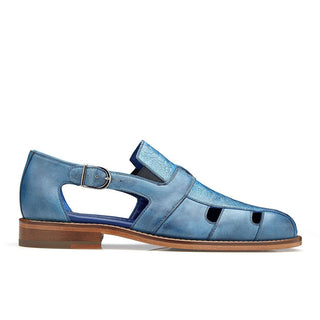 Belvedere Connors Men's Shoes Ocean Blue Ostrich & Calf-Skin Leather Sandals S01 (BV2861)-AmbrogioShoes