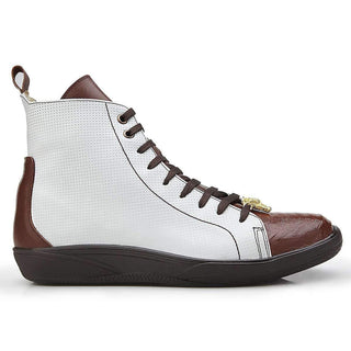 Belvedere Shoes Men's Elio White Genuine Ostrich & Italian Calf Sneakers 5101 (BV2312)-AmbrogioShoes