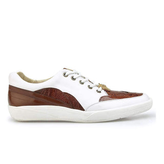 Belvedere Shoes Men's Irvin Cognac & White Genuine Ostrich & Soft Calf Sneakers 6002 (BV2404)-AmbrogioShoes