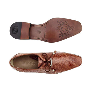Belvedere Shoes Men's Lago Cognac Genuine Alligator Oxfords 14010 (BV2317)-AmbrogioShoes