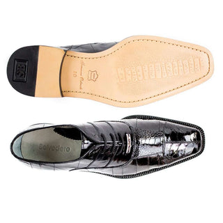 Belvedere Shoes Men's Mare Black Genuine Ostrich & Eel Oxfords 2P7 (BV2325)-AmbrogioShoes