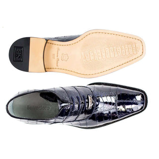 Belvedere Designer Shoes Men's Mare Navy Genuine Ostrich & Eel Oxfords 2P7 (BV2326)-AmbrogioShoes