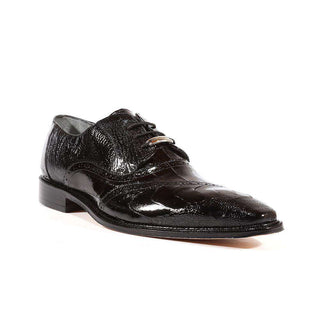 Belvedere Designer Shoes Men's Nino Eel Ostrich Black Oxfords (BV1000)-AmbrogioShoes