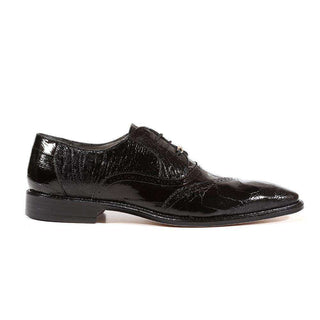 Belvedere Designer Shoes Men's Nino Eel Ostrich Black Oxfords (BV1000)-AmbrogioShoes