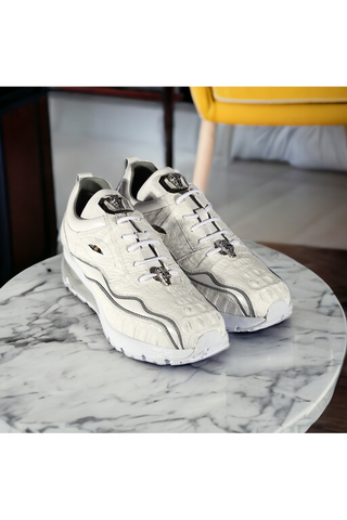 Belvedere E04 Rexy White Crocodile / Leather Eyes Casual Tennis Sneakers (BVS3032)