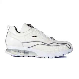 Belvedere E04 Rexy White Exotic Crocodile / Calf-Skin Leather Eyes Casual Tennis Sneakers (BVS3032)-AmbrogioShoes