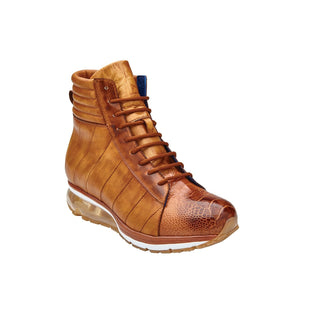 Belvedere E15 Toro Men's Shoes Antique Brandy Exotic Ostrich Leg / Calf-Skin Leather High-Top Sneakers (BV3021)-AmbrogioShoes