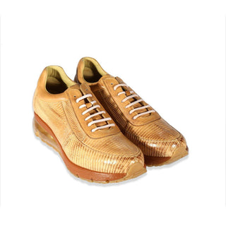Belvedere E17 Savana Men's Shoes Camel Exotic Lizard Tennis Sneakers (BVS3033)-AmbrogioShoes