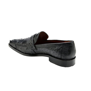 Belvedere Espada 02440 Men's Shoes Black Exotic Genuine Ostrich Split-Toe Penny Loafers (BV3153)-AmbrogioShoes