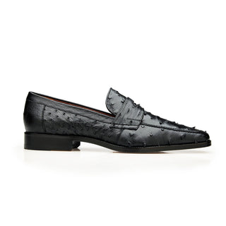 Belvedere Espada 02440 Men's Shoes Black Exotic Genuine Ostrich Split-Toe Penny Loafers (BV3153)-AmbrogioShoes