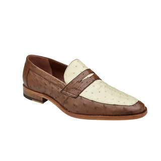 Belvedere Espada 02440 Men's Shoes Tabacco & Cream Exotic Genuine Ostrich Split-Toe Penny Loafers (BV3155)-AmbrogioShoes