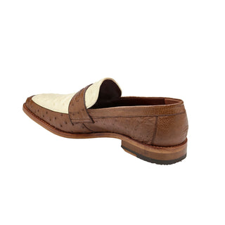 Belvedere Espada 02440 Men's Shoes Tabacco & Cream Exotic Genuine Ostrich Split-Toe Penny Loafers (BV3155)-AmbrogioShoes