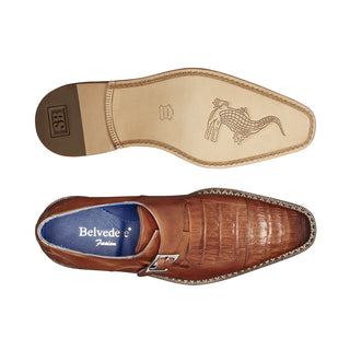 Belvedere Falcon Men's Shoes Almond Caiman Crocodile & Calf-Skin Leather Monkstraps Loafers B05 (BV2859)-AmbrogioShoes