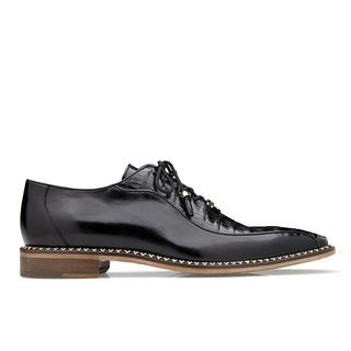 Belvedere Gabriele Men's Shoes Black Caiman Crocodile & Calf-Skin Leather Oxfords B04 (BV2855)-AmbrogioShoes