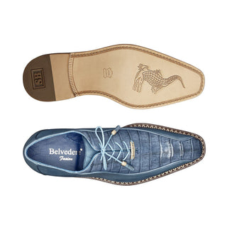 Belvedere Gabriele Men's Shoes Blue Jean Caiman Crocodile & Calf-Skin Leather Oxfords B04 (BV2857)-AmbrogioShoes