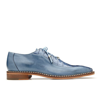 Belvedere Gabriele Men's Shoes Blue Jean Caiman Crocodile & Calf-Skin Leather Oxfords B04 (BV2857)-AmbrogioShoes
