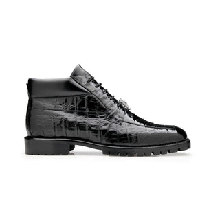 Belvedere Gallardo U02 Black Exotic Caiman Crocodile Derby Split-Toe Boots (BV3076)-AmbrogioShoes