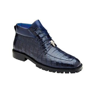 Belvedere Gallardo U02 Men's Shoes Antique Navy Exotic Caiman Crocodile Derby Split-Toe Boots (BV3077)-AmbrogioShoes