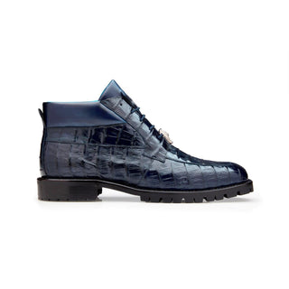 Belvedere Gallardo U02 Men's Shoes Antique Navy Exotic Caiman Crocodile Derby Split-Toe Boots (BV3077)-AmbrogioShoes