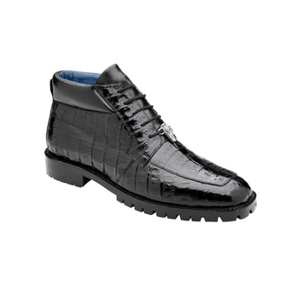 Belvedere Gallardo U02 Men's Shoes Black Exotic Caiman Crocodile Derby Split-Toe Boots (BV3076)-AmbrogioShoes